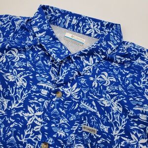 Columbia PFG Mens Blue Tropical Hula Marlin Fishing Shirt XL XM0693